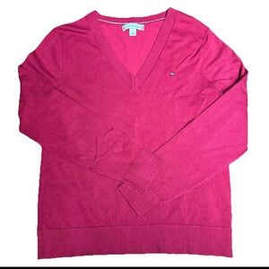 Tommy Hilfiger Women’s Fuchsia Pink Deep V Neck Ribbed Sweater Top Size Medium